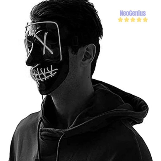 NeoGenius LED Light Up Mask for Halloween, Neon, and Bachelor Party Decoration (White) NeoGenius LED Light Up Mask for Halloween, Neon, and Bachelor Party Decoration (White)