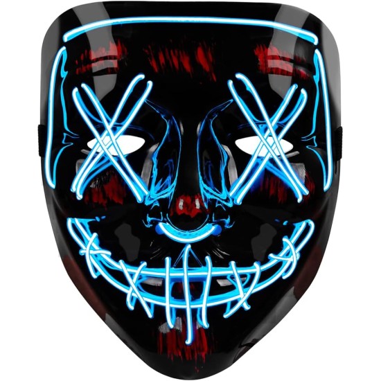 OU-BAND LED Halloween Mask, Purge Mask Costume, Scary Hacker Mask for Halloween, Masquerade Cosplay Light Up Face Mask for Men Women Kids, Carnival, Gifts