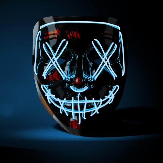 OU-BAND LED Halloween Mask, Purge Mask Costume, Scary Hacker Mask for Halloween, Masquerade Cosplay Light Up Face Mask for Men Women Kids, Carnival, Gifts