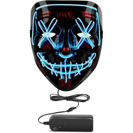 OU-BAND LED Halloween Mask, Purge Mask Costume, Scary Hacker Mask for Halloween, Masquerade Cosplay Light Up Face Mask for Men Women Kids, Carnival, Gifts