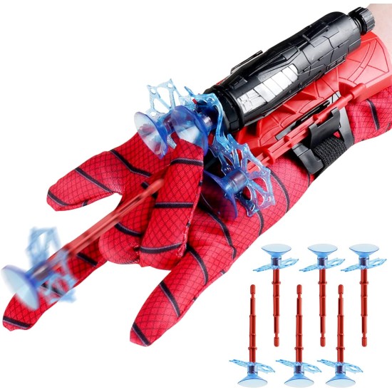 Obidodi Launcher Wrist Toys Set, Spider Toy Launcher Gloves Kids with 6 Bullets, Spider Web Shooter, Hero Launcher Wrist Toy Great for Kids Boys Costume Cosplay Gift (1 Pcs)