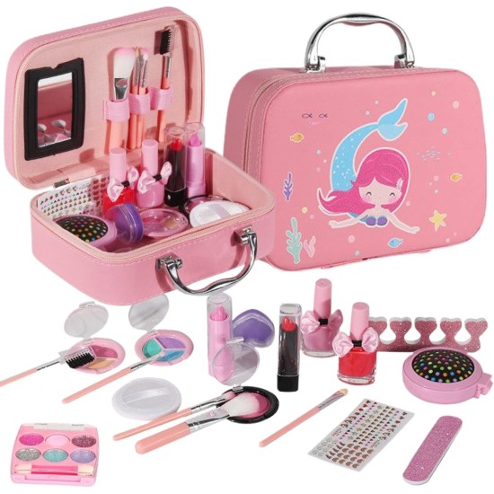Party With Emma Kids Makeup Kit For Girl Real Washable Makeup Kit For Little Girls Over 8 Year Old Girls Makeup Set With Cute Princess Cosmetic Purse Girls Pretend Play Toy Toys (Mermaid Box) Party With Emma Kids Makeup Kit For Girl Real Washable Makeup Kit For Little Girls Over 8 Year Old Girls Makeup Set With Cute Princess Cosmetic Purse Girls Pretend Play Toy Toys (Mermaid Box)