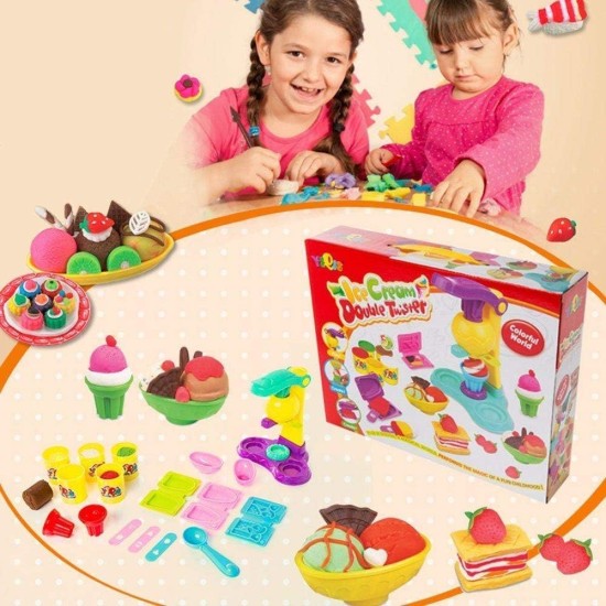 Generic Children Play Modeling Dough Ice Cream Double Twister Playset Toys Deluxe Plasticine Mud with Bonding Clay and Molds Generic Children Play Modeling Dough Ice Cream Double Twister Playset Toys Deluxe Plasticine Mud with Bonding Clay and Molds