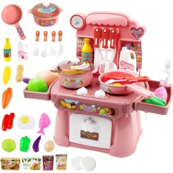 HaiLeTao Kitchen Toys Imitated Chef Light Music Pretend Cooking Food Play Dinnerware Set Safe Cute Children Girl Toy Gift Fun Game Toy Kitchen Sink with Running Water and Electronic Induction Stove