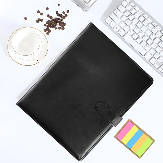 JTOOYS Clipboard Folder DIN A4, Multifunctional Business Leather Document Clip Board with Magnetic Closure Cover for Work Writing Conference Folder with A4 Paper Sticky Arrow Tabs & Pen, Black