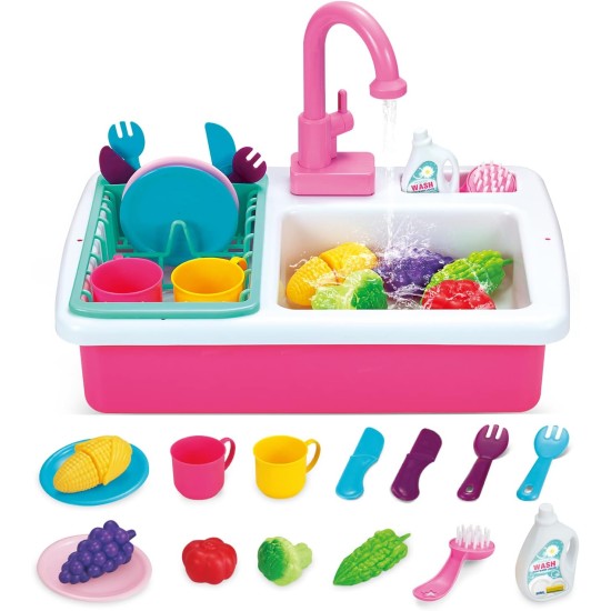 Kids Kitchen Play Sink Toy Set with Cutlery Scrubbing Accessories and Fruit Vegetable Cutting Toys, Automatic Water Circulation Large Storage Box, Christmas Birthday Gift for Kids Boys and Girls Kids Kitchen Play Sink Toy Set with Cutlery Scrubbing Accessories and Fruit Vegetable Cutting Toys, Automatic Water Circulation Large Storage Box, Christmas Birthday Gift for Kids Boys and Girls