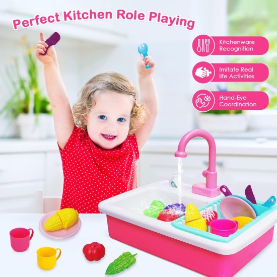 Kids Kitchen Play Sink Toy Set with Cutlery Scrubbing Accessories and Fruit Vegetable Cutting Toys, Automatic Water Circulation Large Storage Box, Christmas Birthday Gift for Kids Boys and Girls Kids Kitchen Play Sink Toy Set with Cutlery Scrubbing Accessories and Fruit Vegetable Cutting Toys, Automatic Water Circulation Large Storage Box, Christmas Birthday Gift for Kids Boys and Girls