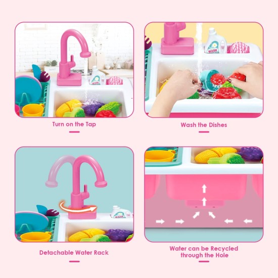 Kids Kitchen Play Sink Toy Set with Cutlery Scrubbing Accessories and Fruit Vegetable Cutting Toys, Automatic Water Circulation Large Storage Box, Christmas Birthday Gift for Kids Boys and Girls Kids Kitchen Play Sink Toy Set with Cutlery Scrubbing Accessories and Fruit Vegetable Cutting Toys, Automatic Water Circulation Large Storage Box, Christmas Birthday Gift for Kids Boys and Girls