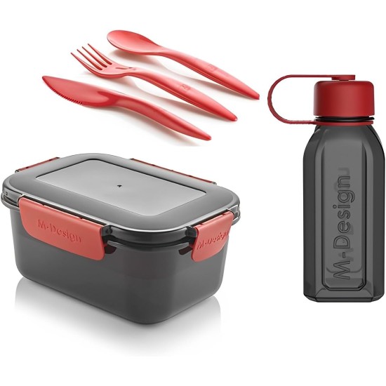 M-Design Lunch Set - 1.1L Box, 500ml Water Bottle & 3pc. Cutlery Black 75089 M-Design Lunch Set - 1.1L Box, 500ml Water Bottle & 3pc. Cutlery Black 75089