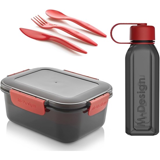 M-Design Lunch Set - 1.1L Box, 500ml Water Bottle & 3pc. Cutlery Black 75089 M-Design Lunch Set - 1.1L Box, 500ml Water Bottle & 3pc. Cutlery Black 75089