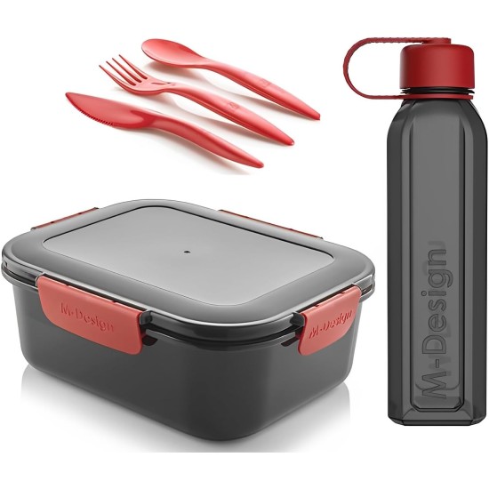 M-Design Lunch Set - 1.1L Box, 500ml Water Bottle & 3pc. Cutlery Black 75089 M-Design Lunch Set - 1.1L Box, 500ml Water Bottle & 3pc. Cutlery Black 75089