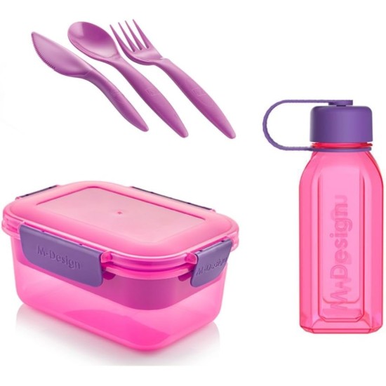 M-Design Lunch Set - 1.1L Box, 500ml Water Bottle & 3pc. Cutlery Black 75089 M-Design Lunch Set - 1.1L Box, 500ml Water Bottle & 3pc. Cutlery Black 75089