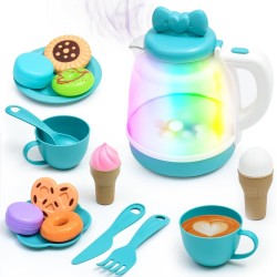 Tea Party Set for Little Girls,Pretend Play Princess Tea Time Toy with Singing Spray Teapot,Elegant Kids Kitchen Pretend Play,for Toddlers 3 Years and up,for Kids' Tea Party,Family Trip,Girl Gifts