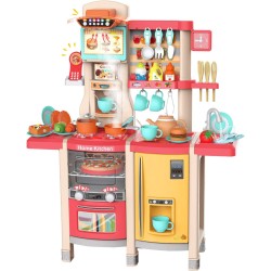 UNIH Play Kitchen Toy for Girls Pretend Pink Kids Kitchen Playset Toddler Toy with Realistic Lights & Sounds and Other Kitchen Accessories Toys for Kids Gift