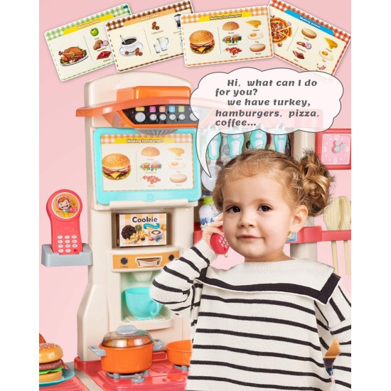 UNIH Play Kitchen Toy for Girls Pretend Pink Kids Kitchen Playset Toddler Toy with Realistic Lights & Sounds and Other Kitchen Accessories Toys for Kids Gift UNIH Play Kitchen Toy for Girls Pretend Pink Kids Kitchen Playset Toddler Toy with Realistic Lights & Sounds and Other Kitchen Accessories Toys for Kids Gift