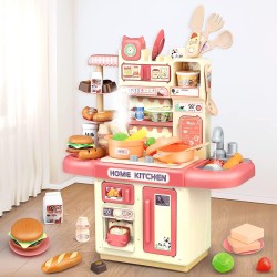 WEERHXAON Toddler Girls Toys Toys for 3 4 5 6 7 8 9 Year Old Girls,Kitchen Playset with Realistic Steam & Light,Pretend kitchen Play Food Toys, 39 PCS Kitchen Accessories Set Toy, Mini Kitchen Set.