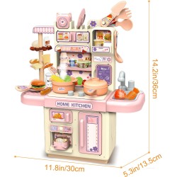 deAO 33 pieces kitchen for children, kitchen kits to play, seems to play kitchen toy with sound and light cooker sink refrigerator oven food, gifts for boys and girls