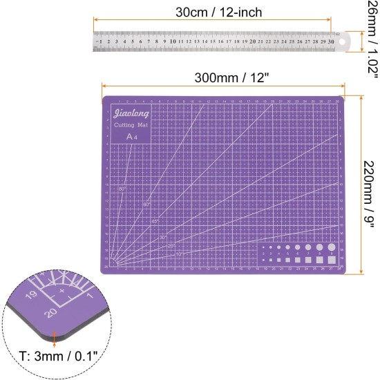sourcing map Cutting Mat & Metal Ruler Set A4 12 x 9 Inches Purple Sewing Mat 12 Inch 30 cm 0.8 mm Thick Metric British Systems Stainless Steel Ruler Double Sided for Cutting Measuring sourcing map Cutting Mat & Metal Ruler Set A4 12 x 9 Inches Purple Sewing Mat 12 Inch 30 cm 0.8 mm Thick Metric British Systems Stainless Steel Ruler Double Sided for Cutting Measuring