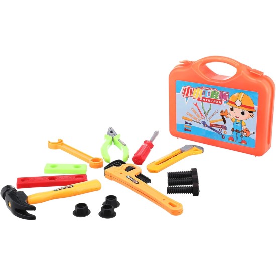 Generic Carpenter tool box toy, 13 pieces - orange Generic Carpenter tool box toy, 13 pieces - orange