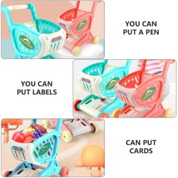 Generic Mini Little Shop Shopping Trolley Toy Miniature Supermarket Handcart Model Utility Cart Storage Toy Pretend Play Set for Kids Boys Office Home Decor Blue