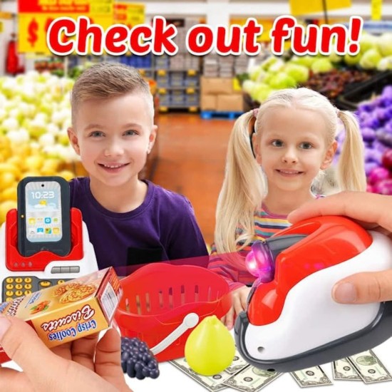 Cash Register for Kids, DMG Kids Cashier with Checkout Scanner, Pretend Play Cash Register Toy, Fruit Card Reader, Play Money and Grocery Play Food Set, Educational Toy for Boys & Girls Gifts Toddlers Cash Register for Kids, DMG Kids Cashier with Checkout Scanner, Pretend Play Cash Register Toy, Fruit Card Reader, Play Money and Grocery Play Food Set, Educational Toy for Boys & Girls Gifts Toddlers