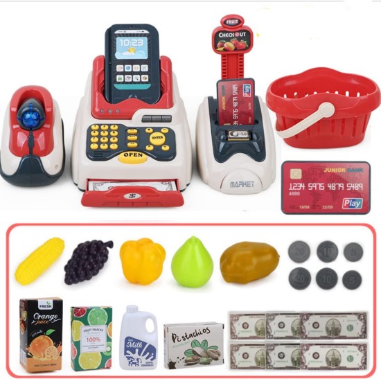 Cash Register for Kids, DMG Kids Cashier with Checkout Scanner, Pretend Play Cash Register Toy, Fruit Card Reader, Play Money and Grocery Play Food Set, Educational Toy for Boys & Girls Gifts Toddlers Cash Register for Kids, DMG Kids Cashier with Checkout Scanner, Pretend Play Cash Register Toy, Fruit Card Reader, Play Money and Grocery Play Food Set, Educational Toy for Boys & Girls Gifts Toddlers