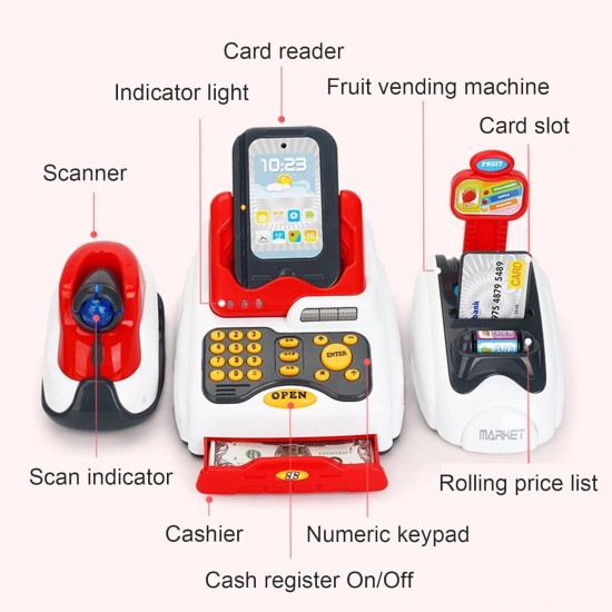 Cash Register for Kids, DMG Kids Cashier with Checkout Scanner, Pretend Play Cash Register Toy, Fruit Card Reader, Play Money and Grocery Play Food Set, Educational Toy for Boys & Girls Gifts Toddlers Cash Register for Kids, DMG Kids Cashier with Checkout Scanner, Pretend Play Cash Register Toy, Fruit Card Reader, Play Money and Grocery Play Food Set, Educational Toy for Boys & Girls Gifts Toddlers