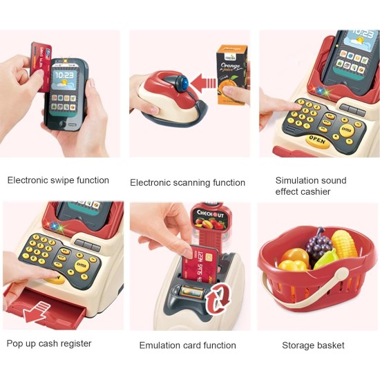 Cash Register for Kids, DMG Kids Cashier with Checkout Scanner, Pretend Play Cash Register Toy, Fruit Card Reader, Play Money and Grocery Play Food Set, Educational Toy for Boys & Girls Gifts Toddlers Cash Register for Kids, DMG Kids Cashier with Checkout Scanner, Pretend Play Cash Register Toy, Fruit Card Reader, Play Money and Grocery Play Food Set, Educational Toy for Boys & Girls Gifts Toddlers