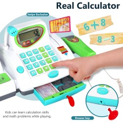 HERSITY Large Cash Register Supermarket Toy, Games for Girls 3 Years, with Scanner Microphone Food Toys Roleplay for Children Girls Boys