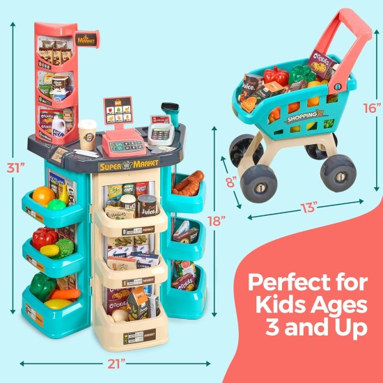 MEDca Kids Play Supermarket Set with Scanner - Pretend Play Grocery Shop Set - 47 Piece Complete Playset with Cash Register Credit Card Machine Scanner Shop Trolley and Food Gift for Boys and Girls MEDca Kids Play Supermarket Set with Scanner - Pretend Play Grocery Shop Set - 47 Piece Complete Playset with Cash Register Credit Card Machine Scanner Shop Trolley and Food Gift for Boys and Girls