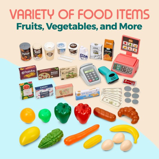 MEDca Kids Play Supermarket Set with Scanner - Pretend Play Grocery Shop Set - 47 Piece Complete Playset with Cash Register Credit Card Machine Scanner Shop Trolley and Food Gift for Boys and Girls MEDca Kids Play Supermarket Set with Scanner - Pretend Play Grocery Shop Set - 47 Piece Complete Playset with Cash Register Credit Card Machine Scanner Shop Trolley and Food Gift for Boys and Girls