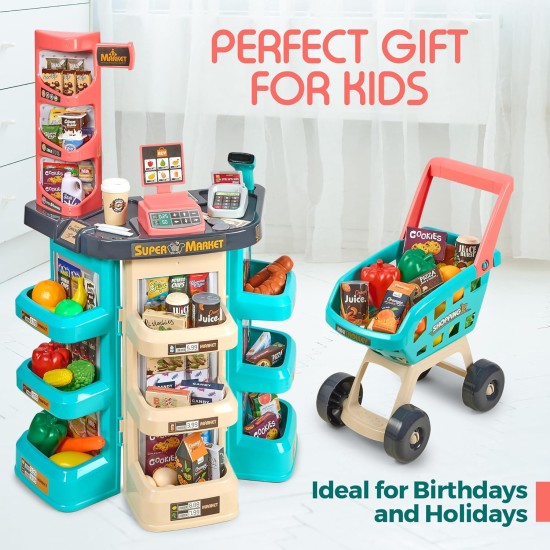 MEDca Kids Play Supermarket Set with Scanner - Pretend Play Grocery Shop Set - 47 Piece Complete Playset with Cash Register Credit Card Machine Scanner Shop Trolley and Food Gift for Boys and Girls MEDca Kids Play Supermarket Set with Scanner - Pretend Play Grocery Shop Set - 47 Piece Complete Playset with Cash Register Credit Card Machine Scanner Shop Trolley and Food Gift for Boys and Girls