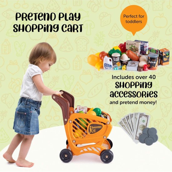 Shopping Cart Toy | Grocery Cart for Kids | 14”L x 8”W x 16”H | Kids Shopping Cart with Food | Play Grocery Cart | Toddler Shopping Cart for 2 Year Old | 42pcs Realistic Pretend Play Food and Money Shopping Cart Toy | Grocery Cart for Kids | 14”L x 8”W x 16”H | Kids Shopping Cart with Food | Play Grocery Cart | Toddler Shopping Cart for 2 Year Old | 42pcs Realistic Pretend Play Food and Money