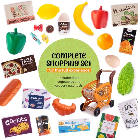 Shopping Cart Toy | Grocery Cart for Kids | 14”L x 8”W x 16”H | Kids Shopping Cart with Food | Play Grocery Cart | Toddler Shopping Cart for 2 Year Old | 42pcs Realistic Pretend Play Food and Money Shopping Cart Toy | Grocery Cart for Kids | 14”L x 8”W x 16”H | Kids Shopping Cart with Food | Play Grocery Cart | Toddler Shopping Cart for 2 Year Old | 42pcs Realistic Pretend Play Food and Money