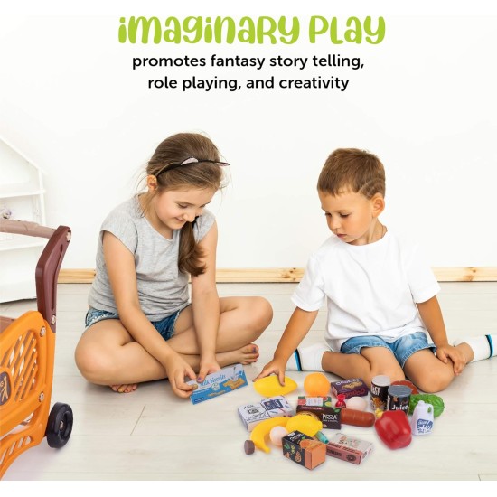 Shopping Cart Toy | Grocery Cart for Kids | 14”L x 8”W x 16”H | Kids Shopping Cart with Food | Play Grocery Cart | Toddler Shopping Cart for 2 Year Old | 42pcs Realistic Pretend Play Food and Money Shopping Cart Toy | Grocery Cart for Kids | 14”L x 8”W x 16”H | Kids Shopping Cart with Food | Play Grocery Cart | Toddler Shopping Cart for 2 Year Old | 42pcs Realistic Pretend Play Food and Money