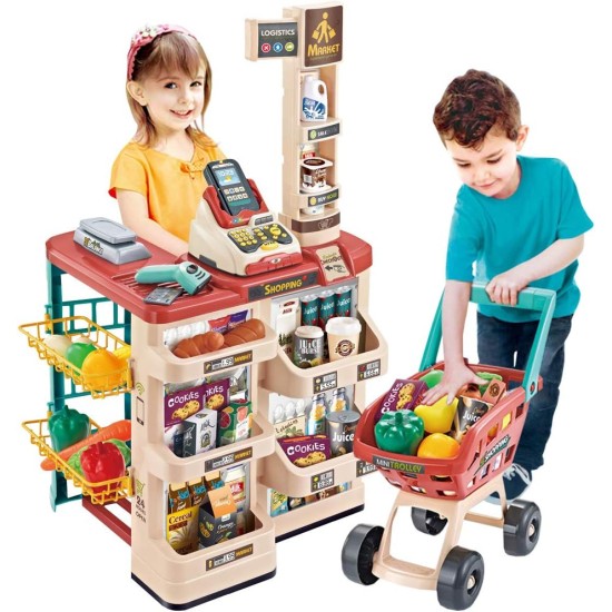 deAO Supermarket Kids Playset with Shopping Cart and Over 20 Game Accessories Included (Red) deAO Supermarket Kids Playset with Shopping Cart and Over 20 Game Accessories Included (Red)