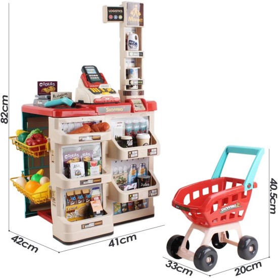 deAO Supermarket Kids Playset with Shopping Cart and Over 20 Game Accessories Included (Red) deAO Supermarket Kids Playset with Shopping Cart and Over 20 Game Accessories Included (Red)