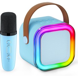 IROO Mini Karaoke Machine for Kids,Portable Bluetooth Speaker with Wireless Microphone, Gifts Toys for Girls 4, 5, 6, 7, 8, 9, 10 +Year Old Birthday Family Home Party(Blue)