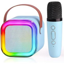 Kinoki Colorful Bluetooth Speaker with Karaoke Mic System for Home Singing Magic Ai Voice Changer Portable Mini Wireless Speaker with Mike for House Parties Birthday Gifts Events (Retro Jam)- Blue