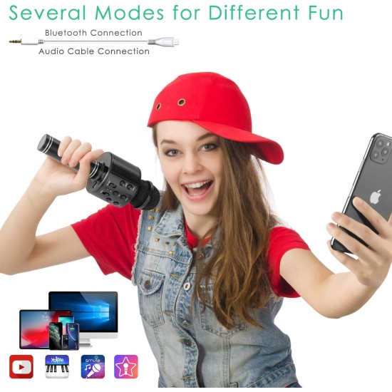 Wireless Bluetooth Karaoke Microphone for Kids, 5-in-1 Portable Handheld Karaoke Mic Speaker Player Recorder with Adjustable Remix FM Radio for Kids Girls Boys Teens Birthday (Black) Wireless Bluetooth Karaoke Microphone for Kids, 5-in-1 Portable Handheld Karaoke Mic Speaker Player Recorder with Adjustable Remix FM Radio for Kids Girls Boys Teens Birthday (Black)