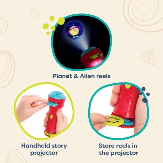 B. toys – Projector Flashlight – 2 Image Reels – Planet & Alien Projections – Space Toys for Kids – 4 Years + – Light Me To The Moon - Red B. toys – Projector Flashlight – 2 Image Reels – Planet & Alien Projections – Space Toys for Kids – 4 Years + – Light Me To The Moon - Red