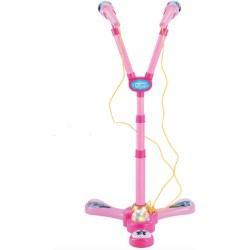 Childrens Girls Pink Karaoke Double Twin Microphone Toy Light Up Music Songs