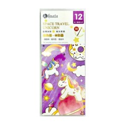 Coloring note with brush shapes unicorn travel to space