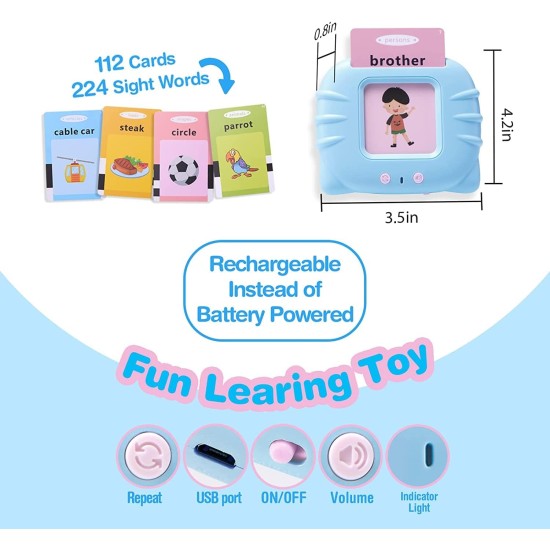 Educational Toys for 2 3 4 Years Old 112 Talking Baby Flash Cards,Boys 2-6 Years 224 Words Audible Baby Speech Therapy Toys Autism Toys for Girls Birthday Gifts for Kids (Blue_112 Cards(224 Words)) Educational Toys for 2 3 4 Years Old 112 Talking Baby Flash Cards,Boys 2-6 Years 224 Words Audible Baby Speech Therapy Toys Autism Toys for Girls Birthday Gifts for Kids (Blue_112 Cards(224 Words))
