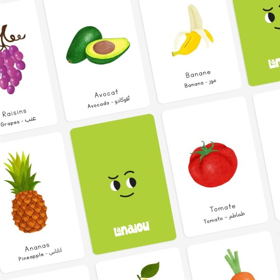 Lanalou Toddlers & Kids Flashcards|French/English/Arabic | 185+ Cards & 560+ Words | 9 Topics: ABC&123 - Animals - Fruits & Vegetables - Shapes & Colors - Emotions & Family | Let's Learn Through Play Lanalou Toddlers & Kids Flashcards|French/English/Arabic | 185+ Cards & 560+ Words | 9 Topics: ABC&123 - Animals - Fruits & Vegetables - Shapes & Colors - Emotions & Family | Let's Learn Through Play