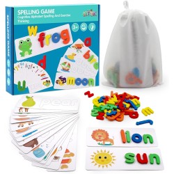 Letter Puzzles Games for 2 3 4 Year Olds, Alphabet Flash Cards Toys Kids Wooden Word Learning Spelling Games, Words Matching Letter Educational Toys for 2-5 Year Old Boys Girls