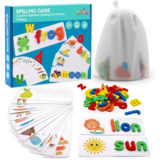 Letter Puzzles Games for 2 3 4 Year Olds, Alphabet Flash Cards Toys Kids Wooden Word Learning Spelling Games, Words Matching Letter Educational Toys for 2-5 Year Old Boys Girls Letter Puzzles Games for 2 3 4 Year Olds, Alphabet Flash Cards Toys Kids Wooden Word Learning Spelling Games, Words Matching Letter Educational Toys for 2-5 Year Old Boys Girls