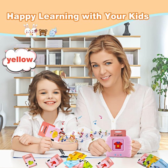 Talking Flash Cards Learning Toys for Toddlers 1-6 Year Old,British English, 384 Words, Audible Educational Toys, Preschool Learning Resource Electronic Interactive Toy Birthday Gifts for Kids-Pink