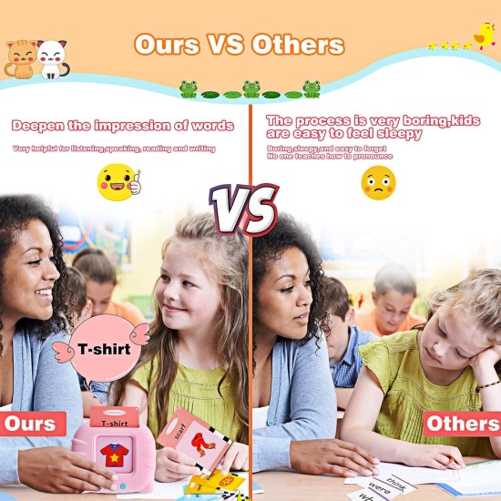 Talking Flash Cards Learning Toys for Toddlers 1-6 Year Old,British English, 384 Words, Audible Educational Toys, Preschool Learning Resource Electronic Interactive Toy Birthday Gifts for Kids-Pink