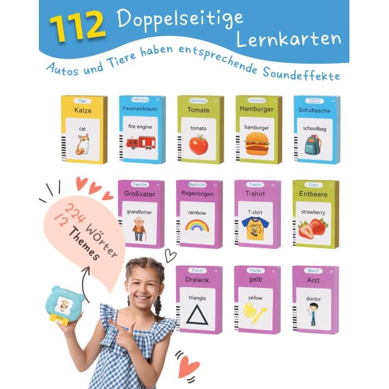 Winnrok Talking Flashcards German, Children's Toy from 2 3 4 5 6 Years, Educational Games from 3 Years for Autism, Educational Toy from 2 Years, Toy Gift for Children Boys Girls 112 Sheets 224 Words Winnrok Talking Flashcards German, Children's Toy from 2 3 4 5 6 Years, Educational Games from 3 Years for Autism, Educational Toy from 2 Years, Toy Gift for Children Boys Girls 112 Sheets 224 Words